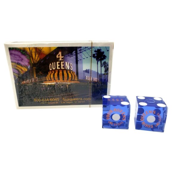Four Queens Las Vegas Casino Dice and Cards Set Matching Numbers - Picture 1 of 6